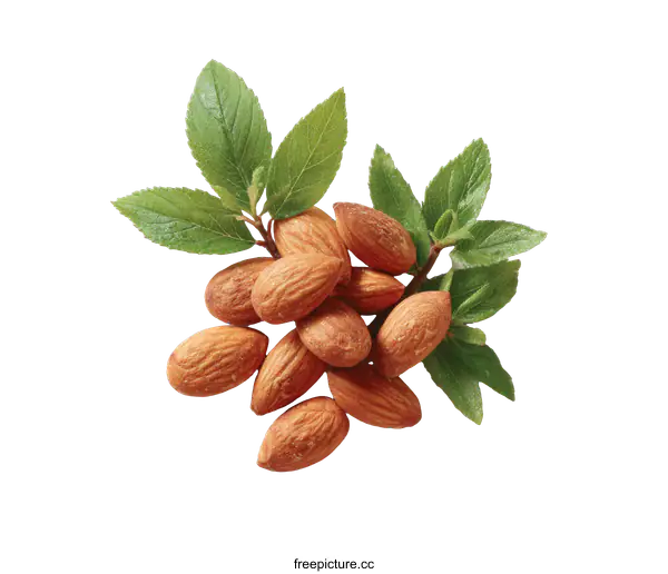 [Transparent Background PNG]Fresh Almonds with Leaves on White Background