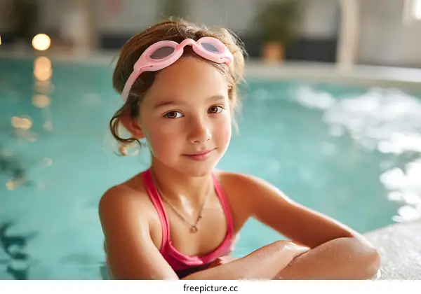 Young Girl in Swimming Pool Poolside Portrait