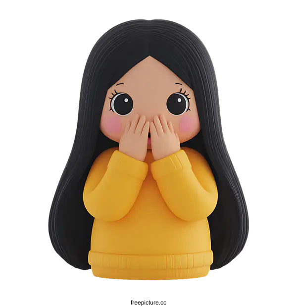 [Transparent Background PNG]Cute Girl with Surprised Expression Illustration