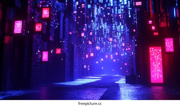 Neon Cyberpunk Alleyway with Digital Screens