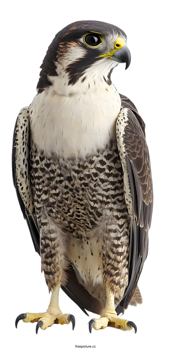 [Transparent Background PNG]Close Up of a Peregrine Falcon Standing Against a White Background