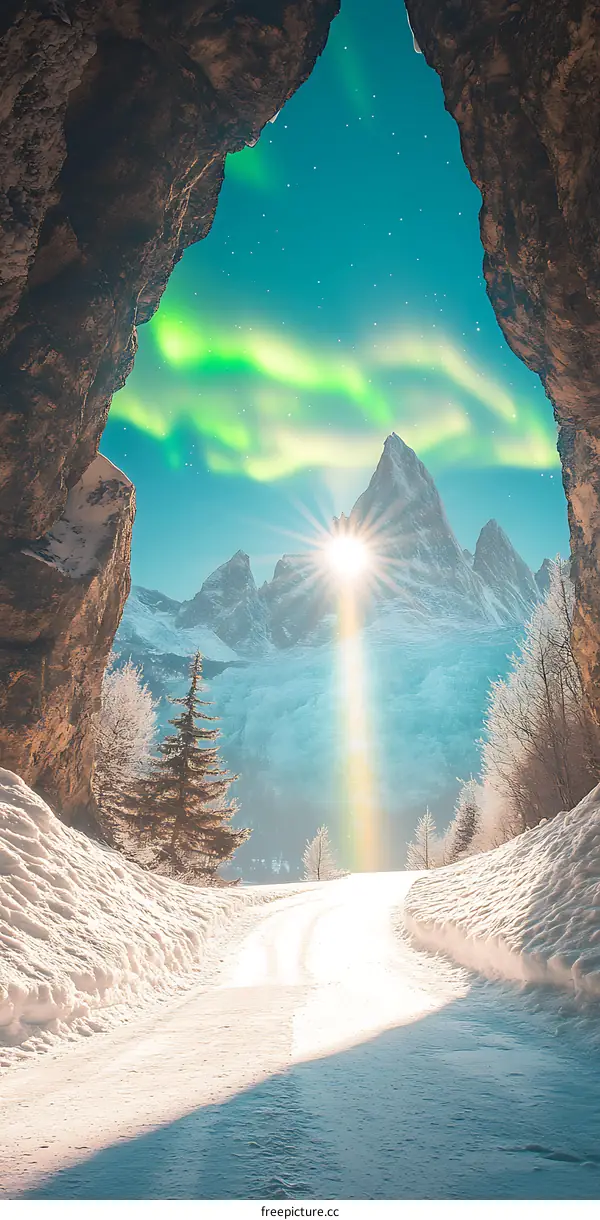 Snowy Mountain View From a Cave Opening