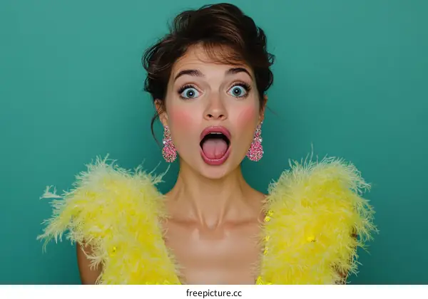 Excited Woman in Yellow Dress and Earrings