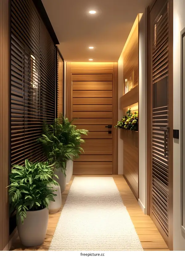 Modern Interior Design with Wooden Doors and Plants