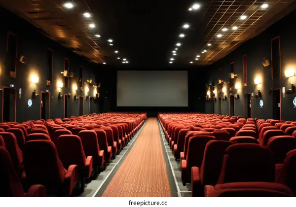 Empty Cinema Hall with Red Seats