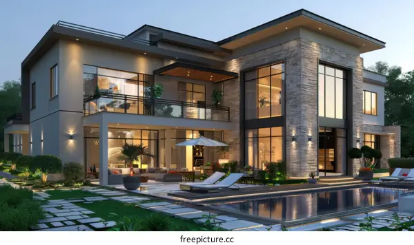 Modern Mansion Exterior Design with Pool Area