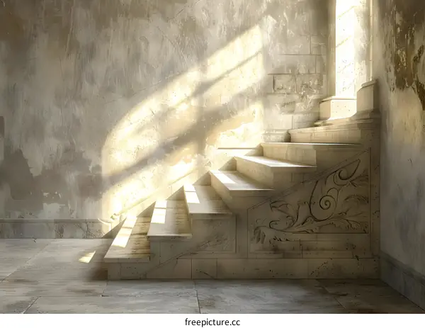 Stone Stairs In A Building With Sun Shining Through A Window