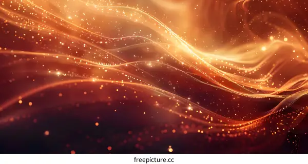 Abstract orange background with waves and particles