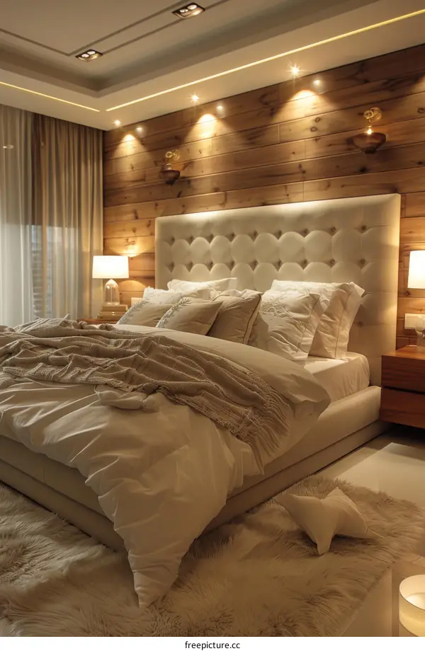 Elegant Bedroom Interior Design with Wooden Wall