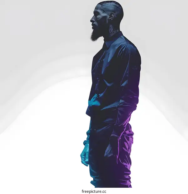 Man in Black Shirt and Black Pants Posing in Studio