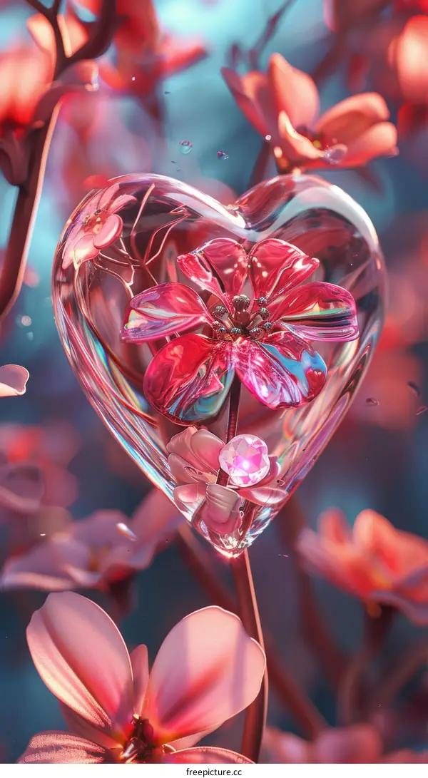 Crystal Heart with Flower Inside