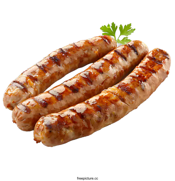 [Transparent Background PNG]Three Grilled Sausages on White Background