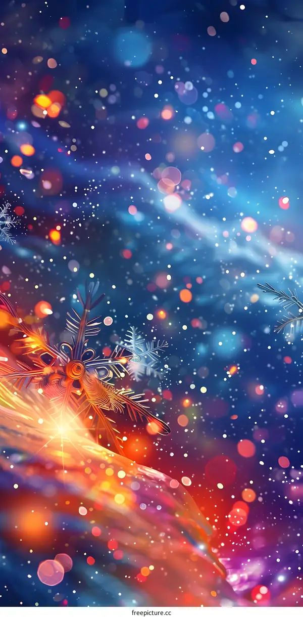 Snowflakes dancing in the night sky