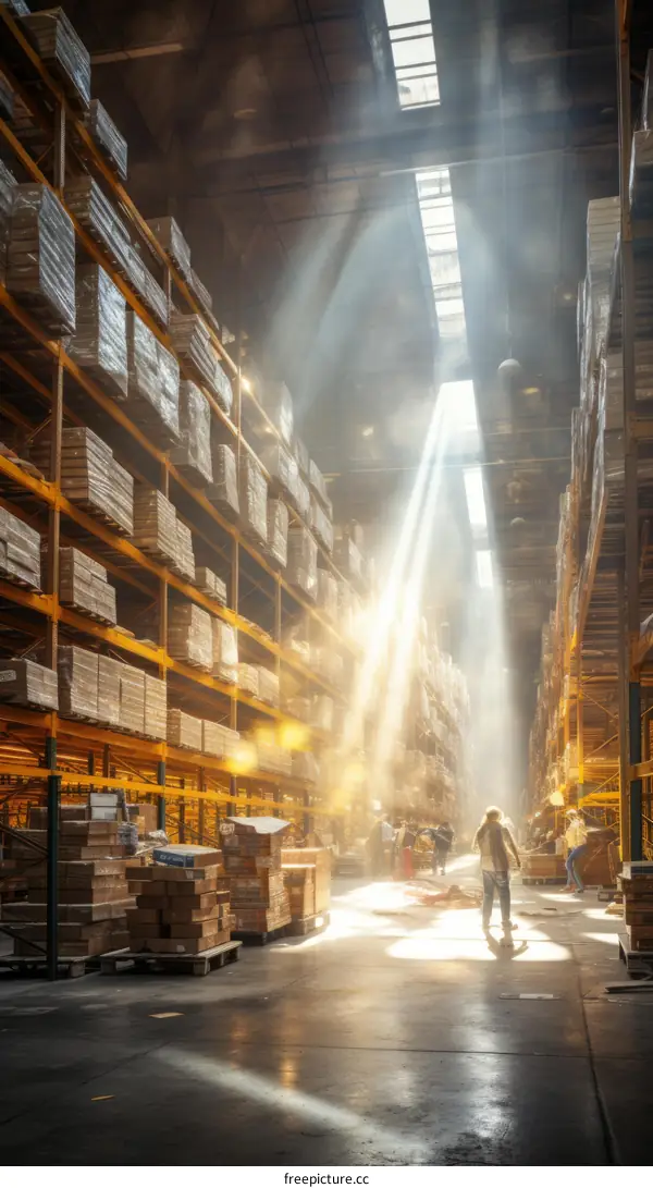 Warehouse with workers in the distance