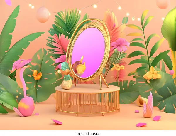 Golden Mirror Tropical Aesthetic Background