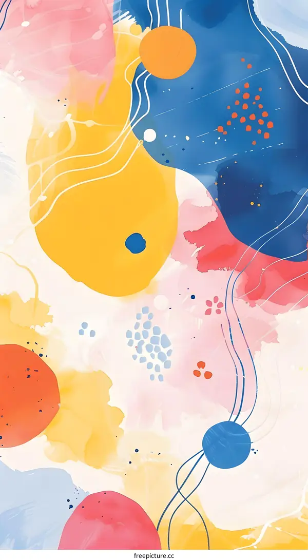 Abstract Watercolor Art Painting with Colorful Circles and Lines