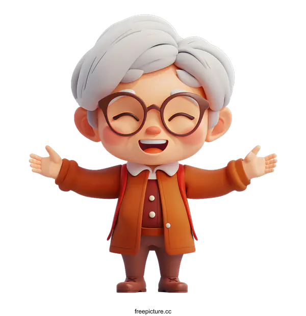 [Transparent Background PNG]3D illustration of a happy old woman