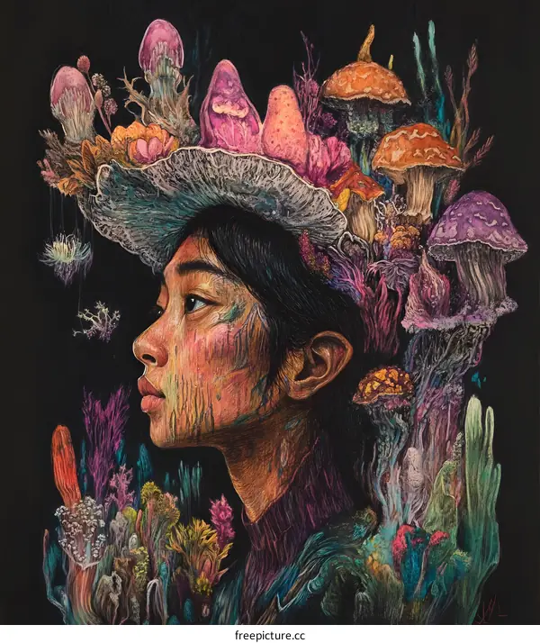 Woman with Mushroom Crown Illustration