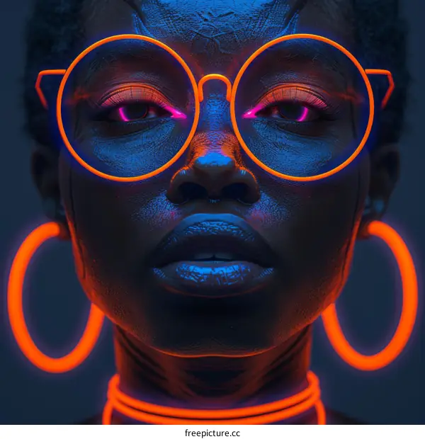 Portrait of a Black Female with Glowing Orange Accessories