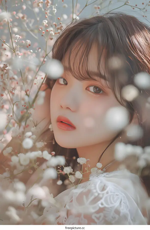 Young Asian Woman with Flowers