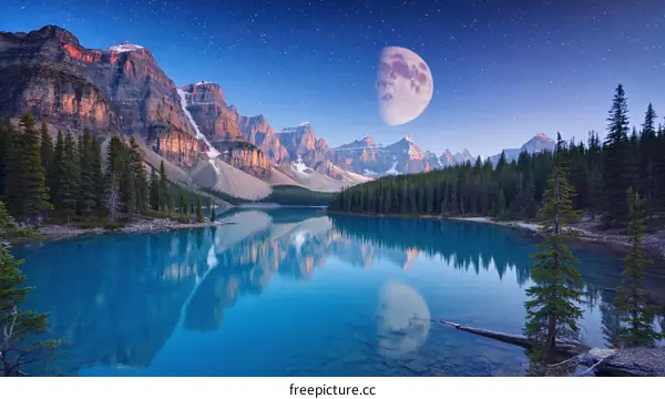 Majestic Mountain Lake Under a Full Moon