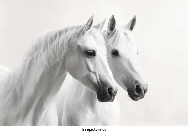 Two Majestic White Horses in Elegant Pose
