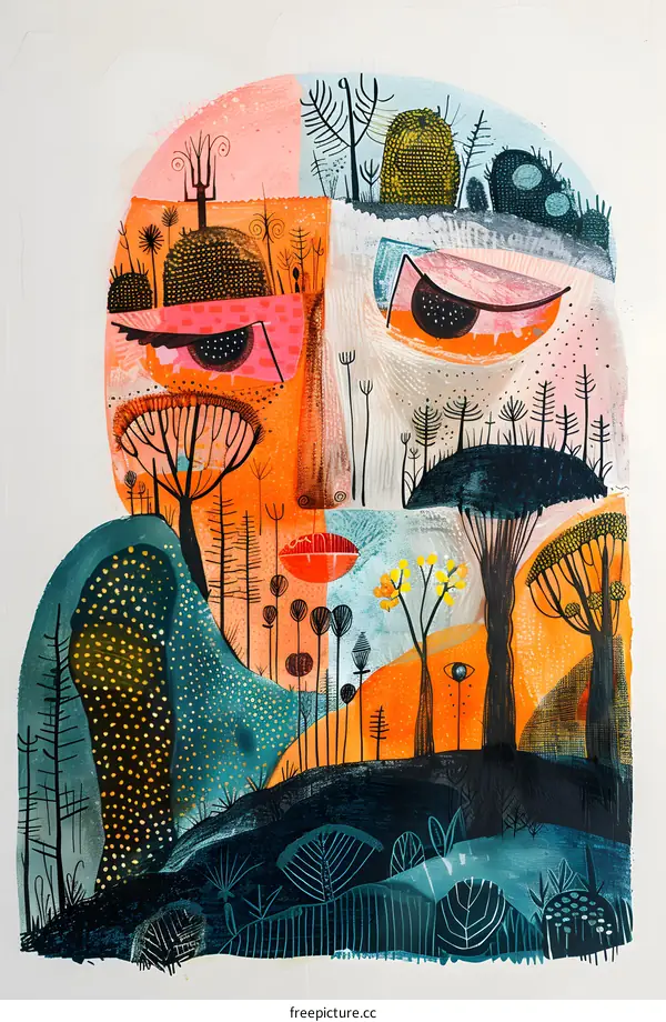 Abstract Watercolor Painting of a Forest Landscape