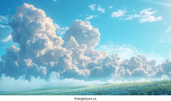 Tranquil Blue Skies Over Serene Flower Meadow