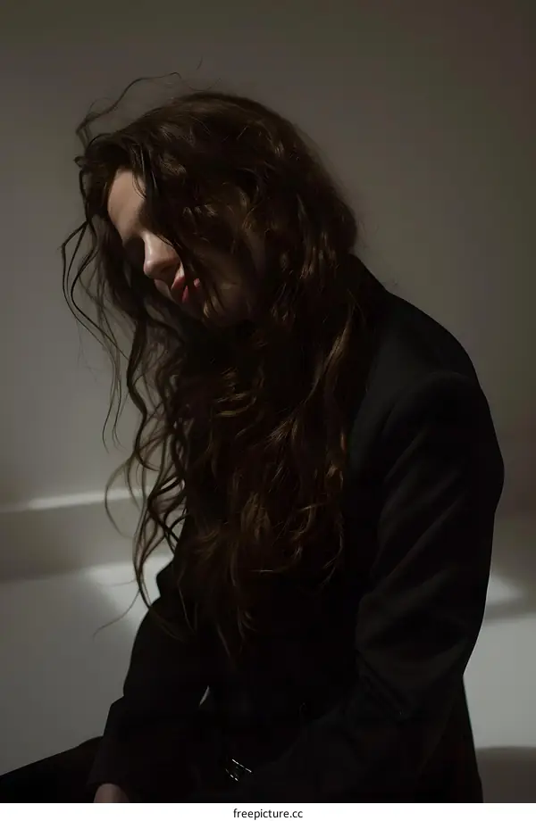 Portrait of a Young Woman With Long Brown Hair in a Black Jacket