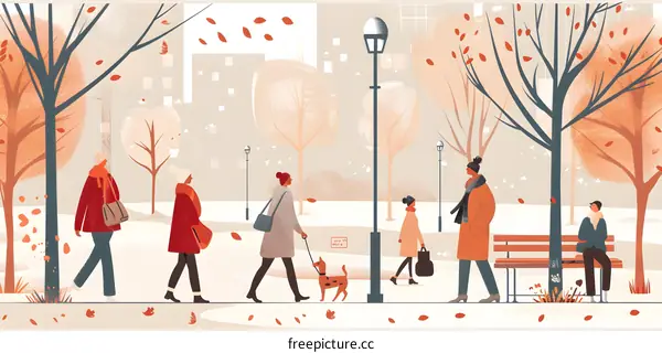 Autumn Park Walk with People and a Dog