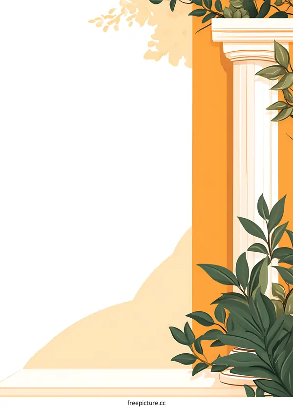 Abstract Minimalist Illustration With A White Column and Green Vines