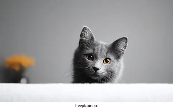 Cute Gray Kitten Peeking Over Edge
