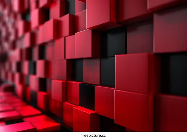 Three-Dimensional Bright Red and Black Checkerboard Cube Background