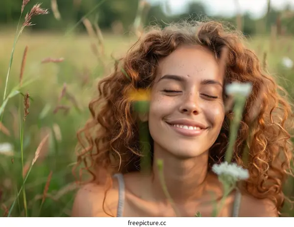 Smiling Woman in a Field of Flowers