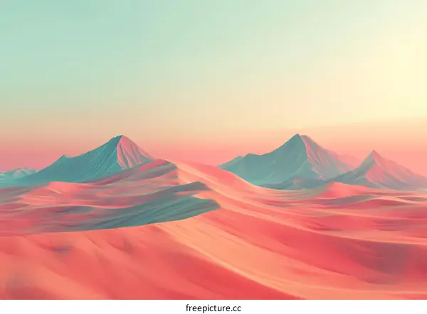 Pink Desert Landscape with Mountains and Blue Sky