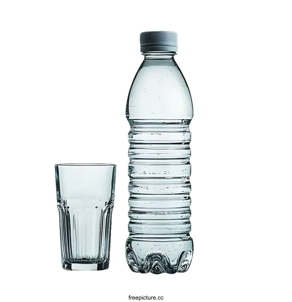 [Transparent Background PNG]Water Bottle and Glass on White Background