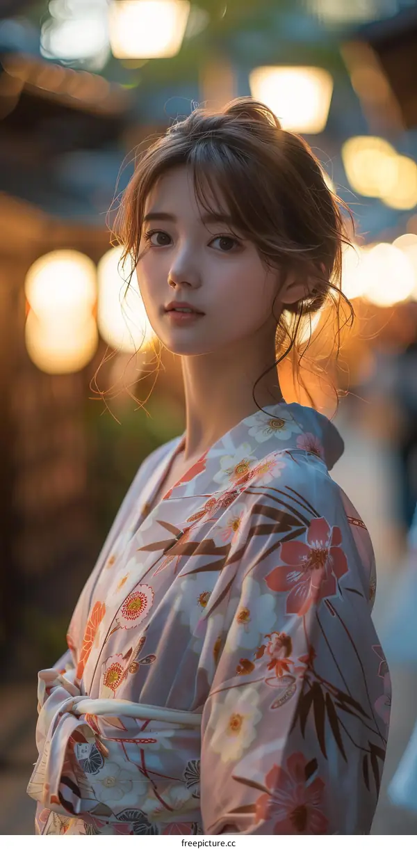Asian Woman in Traditional Japanese Kimono
