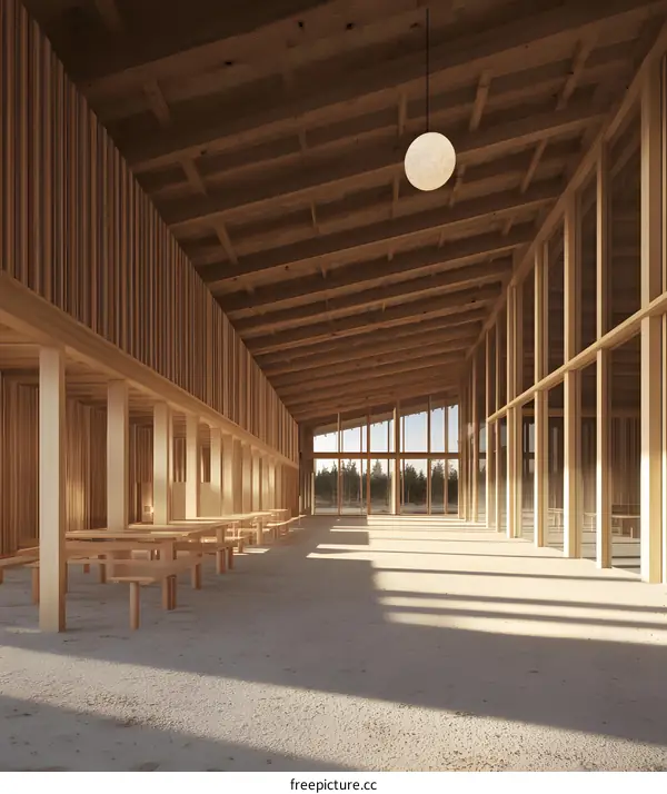 Wooden Structure Building With Wooden Benches