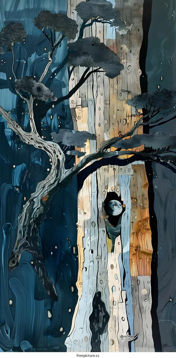 Abstract Art Tree Moon Collage