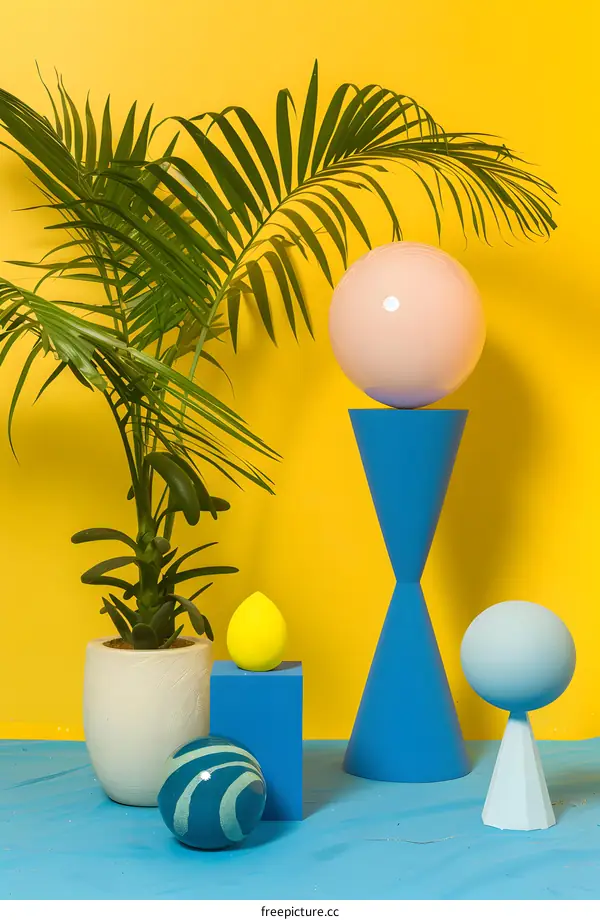 Abstract Still Life Photography With Palm Tree and Geometric Shapes