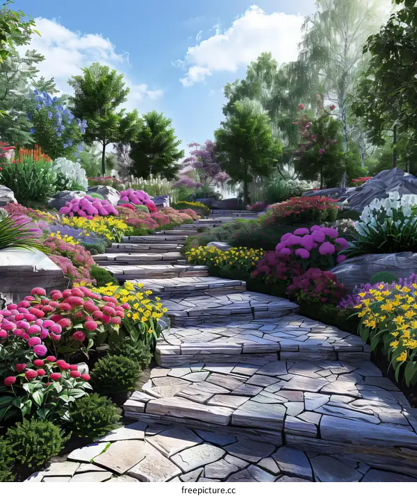 Inviting Garden Pathway with Vibrant Flowers