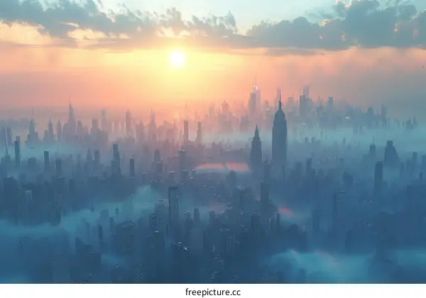 Sunrise Over a Futuristic Cityscape