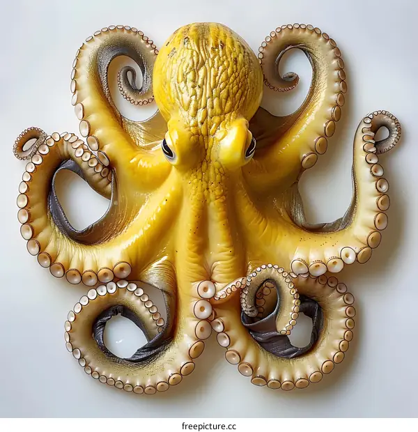 Yellow Octopus on White Background