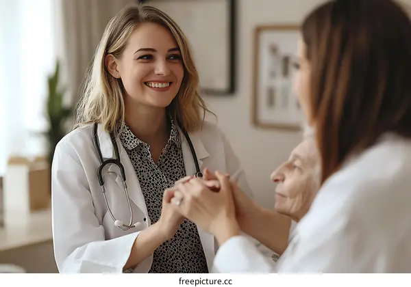 Doctor Comforting Elderly Patient in Medical Consultation