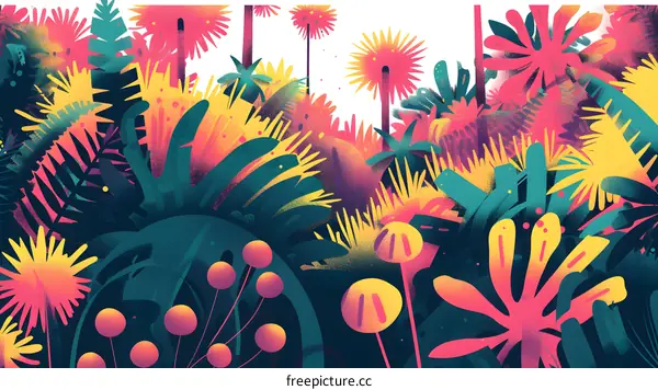 Abstract Tropical Jungle Illustration with Bright Colors