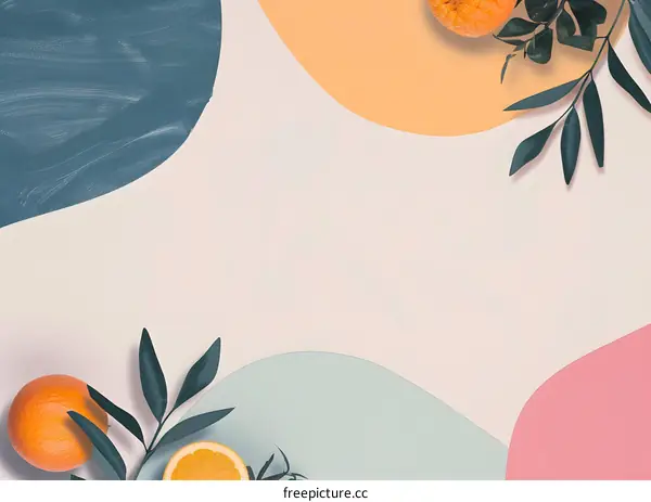 Minimalist Abstract Background with Oranges and Green Leaves