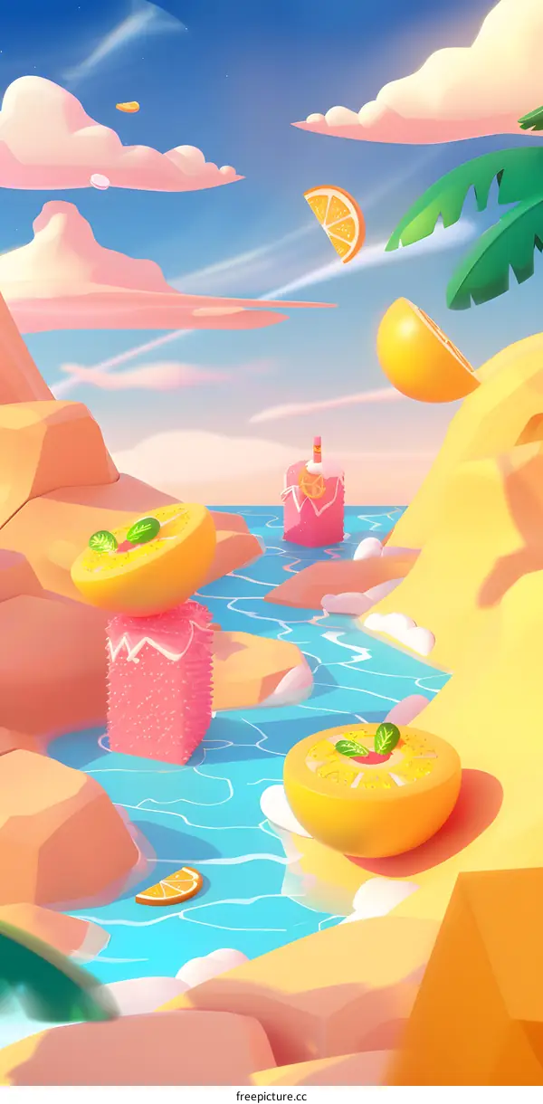 Summer Illustration With Oranges And Palm Tree