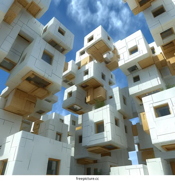 Futuristic city with abstract floating buildings