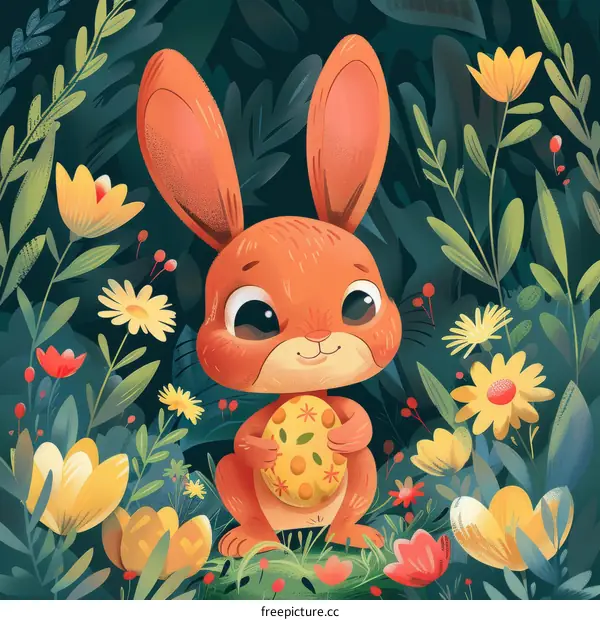 Cute Bunny Hopping in a Field of Flowers