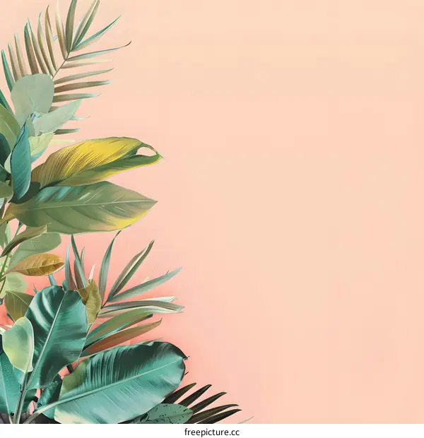 Green Leaves on a Pink Background